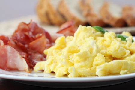 Scrambled eggs and baconの写真素材