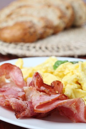 Scrambled eggs and baconの写真素材