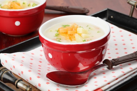 Potato soup with carrotの写真素材