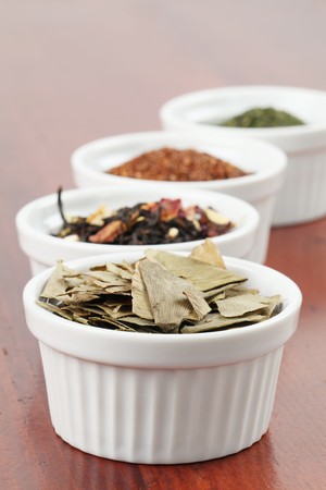 Tea collection - focus on dried ginkgo leavesの写真素材