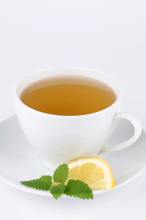 Lemon balm tea with lemonの写真素材