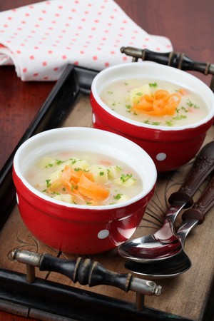 Potato soup with carrotの写真素材