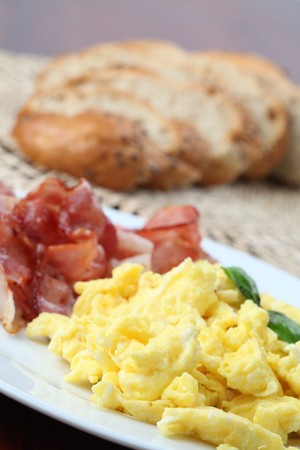 Scrambled eggs and baconの写真素材