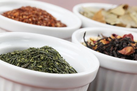 Tea collection - focus on bancha green teaの写真素材