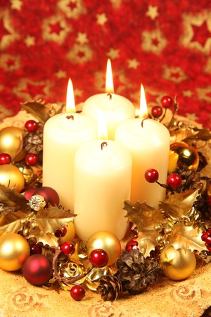 Christmas decoration with candlesの写真素材