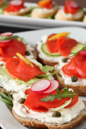 Smoked salmon canapesの写真素材