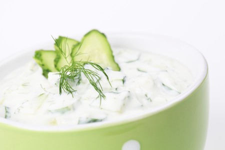 Tzatziki - Greek yogurt sauce with cucumbers, dill and garlic, known as tarator or snezhanka in Bulgaria or zaziki in Turkey. Shallow DOFの写真素材
