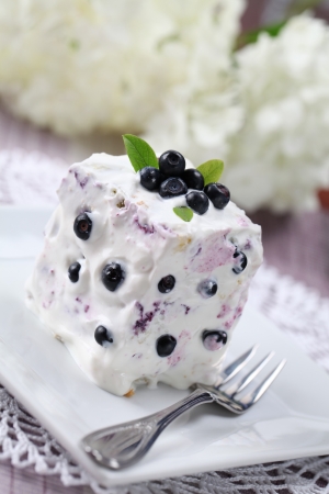 Blueberry cake with sour cream. Shallow DOFの写真素材
