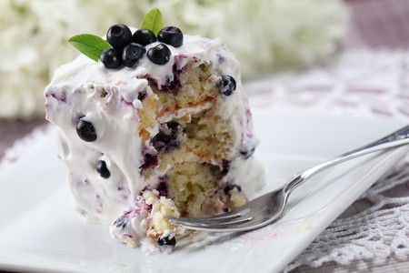 Blueberry cake with sour cream. Shallow DOFの写真素材
