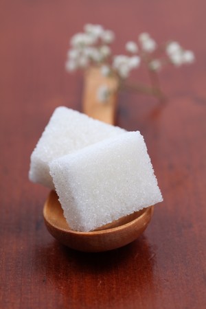 Sugar collection - white sugar cubes. Shallow dofの写真素材