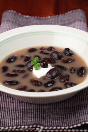 Bowl with freshly made bean soup. Shallow dofの写真素材
