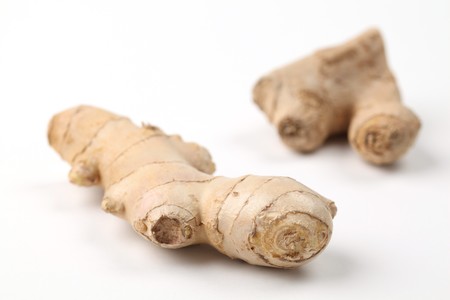 Ginger root on white background. Shallow dofの写真素材