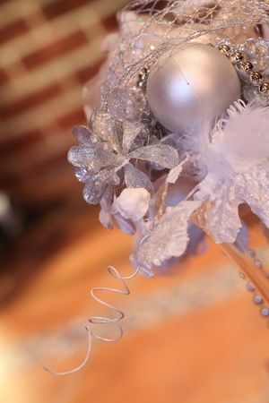 Glass vase with white Christmas decoration. Shallow dofの写真素材