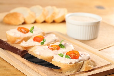 Tomato spread canapesの写真素材
