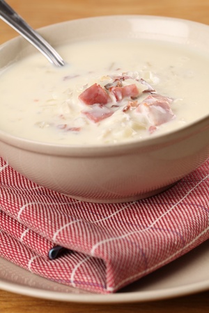 Cream cheese soup with bacon  Shallow dofの写真素材