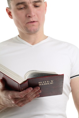 Man reading the Bible  Focus on the Bibleの写真素材
