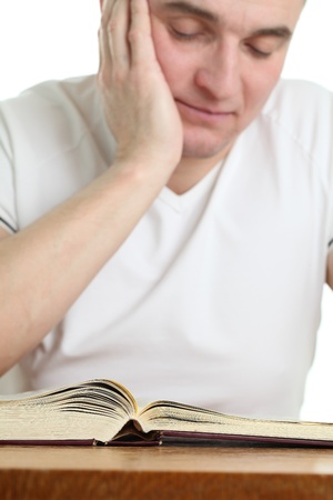 Man studying the Bible  Focus on the Bibleの写真素材