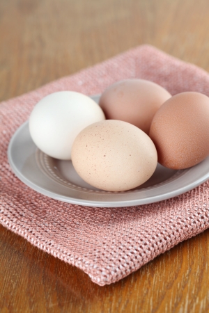 Organic chicken eggs on a plate  Shallow dofの写真素材