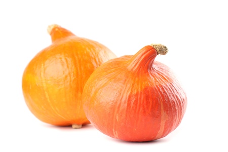 Hokkaido pumpkins isolated on white backgroundの写真素材