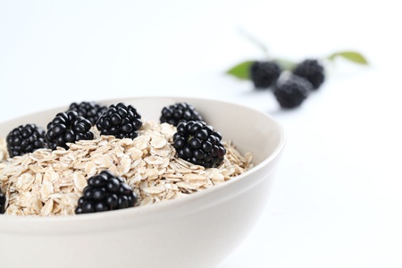 Oatmeal with fresh organic blackberries  Shallow DOFの写真素材