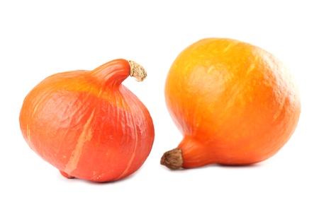 Ripe Hokkaido pumpkins isolated on white backgroundの写真素材