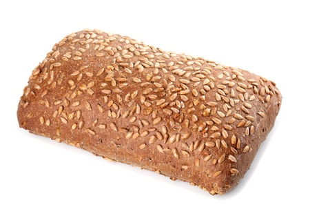 Loaf of fresh bread with sunflower seeds isolated on white backgroundの写真素材