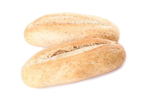 Close-up of two fresh buns isolated on white backgroundの写真素材