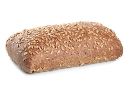 Loaf of fresh bread with sunflower seeds isolated on white backgroundの写真素材