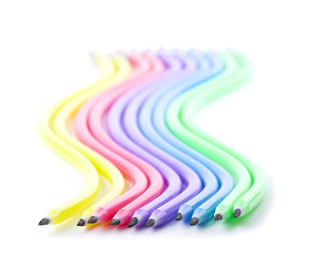 Colorful bendy pencils isolated on white backgroundの写真素材