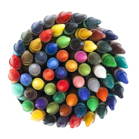 Colorful wax crayons isolated on white backgroundの写真素材