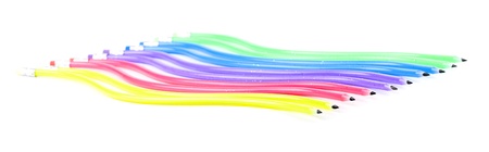 Colorful bendy pencils isolated on white backgroundの写真素材