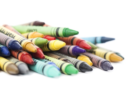 Colorful wax crayons isolated on white backgroundの写真素材