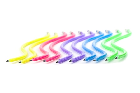 Colorful bendy pencils isolated on white backgroundの写真素材