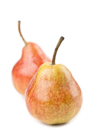 Organic red pears isolated on white backgroundの写真素材