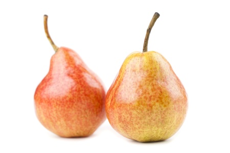 Organic red pears isolated on white backgroundの写真素材