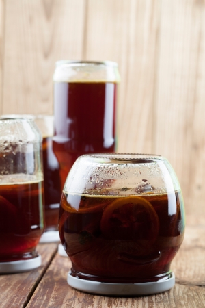 Jars with healthy, freshly made dandelion syrup â alternative medicine for cough, cold or fluの写真素材