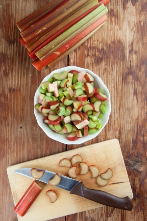Fresh rhubarb on cutting board  Shallow dofの写真素材