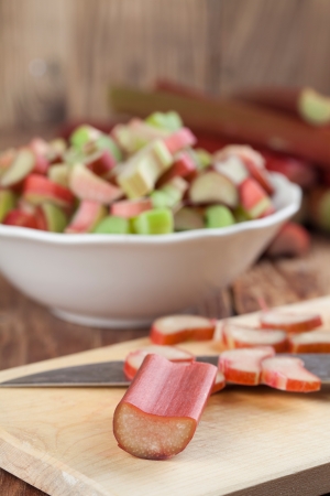 Fresh rhubarb on cutting board  Shallow dofの写真素材