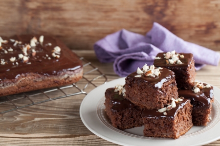 Gingerbread cake with chocolate and hazelnuts  Shallow dofの写真素材