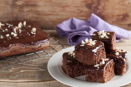 Gingerbread cake with chocolate and hazelnuts  Shallow dof