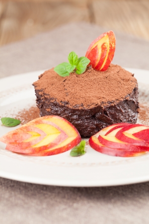 Raw vegan avocado chocolate mousse with nectarineの写真素材