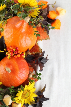 Autumn arrangement with Hokkaido pumpkins and sunflowersの写真素材