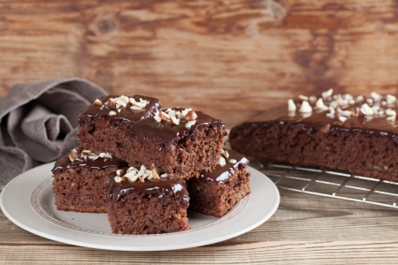 Gingerbread cake with chocolate and hazelnuts  の写真素材