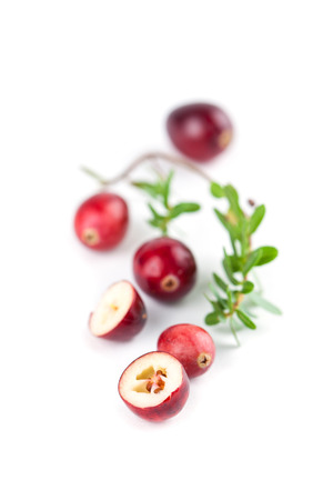Fresh organic cranberries isolated on white backgroundの写真素材