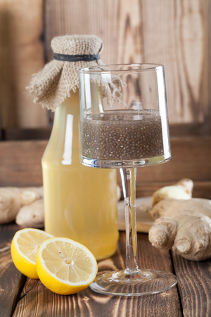 Ginger drink with chia seeds. Shallow dofの写真素材