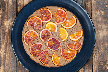 Upside down spelt cake with blood orangesの写真素材