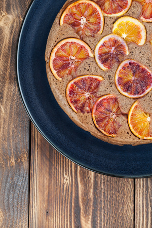 Upside down spelt cake with blood orangesの写真素材