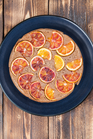 Upside down spelt cake with blood orangesの写真素材