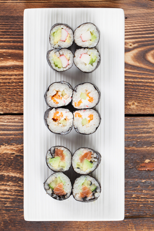 Maki sushi set on a white plate. Shallow dofの写真素材