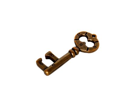 Metallic old key on a white backgroundの写真素材